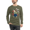 Cat Samurai Funny Ukiyo-e Japanese Unisex Long Sleeve Tee - Military Green / S