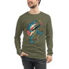 Frog Guitar Bass Funny Japanese Ukiyo-e Unisex Long Sleeve Tee - Military Green / S