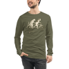 Cat Ride Funny Japanese Ukiyo-e Unisex Long Sleeve Tee - Military Green / S