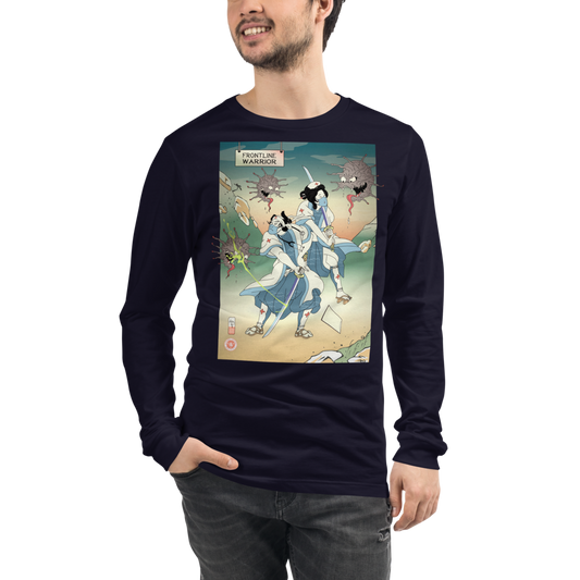 Doctor Nurse vs Virus Demon Japanese Ukiyo-e Unisex Long Sleeve Tee - Navy / S