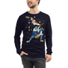 Disc Dog Samurai Japanese Ukiyo-e Unisex Long Sleeve Tee - Navy / S