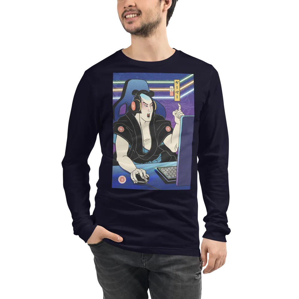 Samurai Gamer 2 Streamer Ukiyo-e Unisex Long Sleeve Tee - Samurai Original