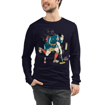 Samurai Play Curling Ukiyo-e Unisex Long Sleeve Tee