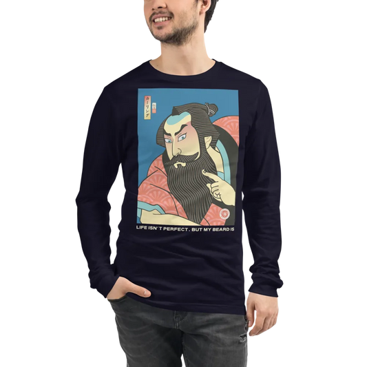 Samurai & Beard Japanese Ukiyo-e Unisex Long Sleeve Tee - Samurai Original