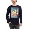 Cat Photographer Funny Japanese Ukiyo-e Unisex Long Sleeve Tee - Navy / S