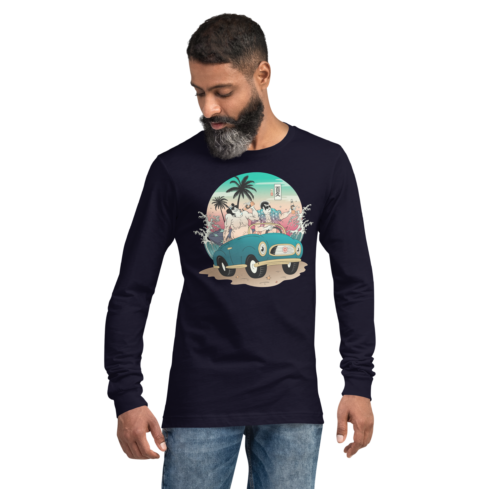 Samurai and Summer Party Ukiyo-e Unisex Long Sleeve Tee - Samurai Original