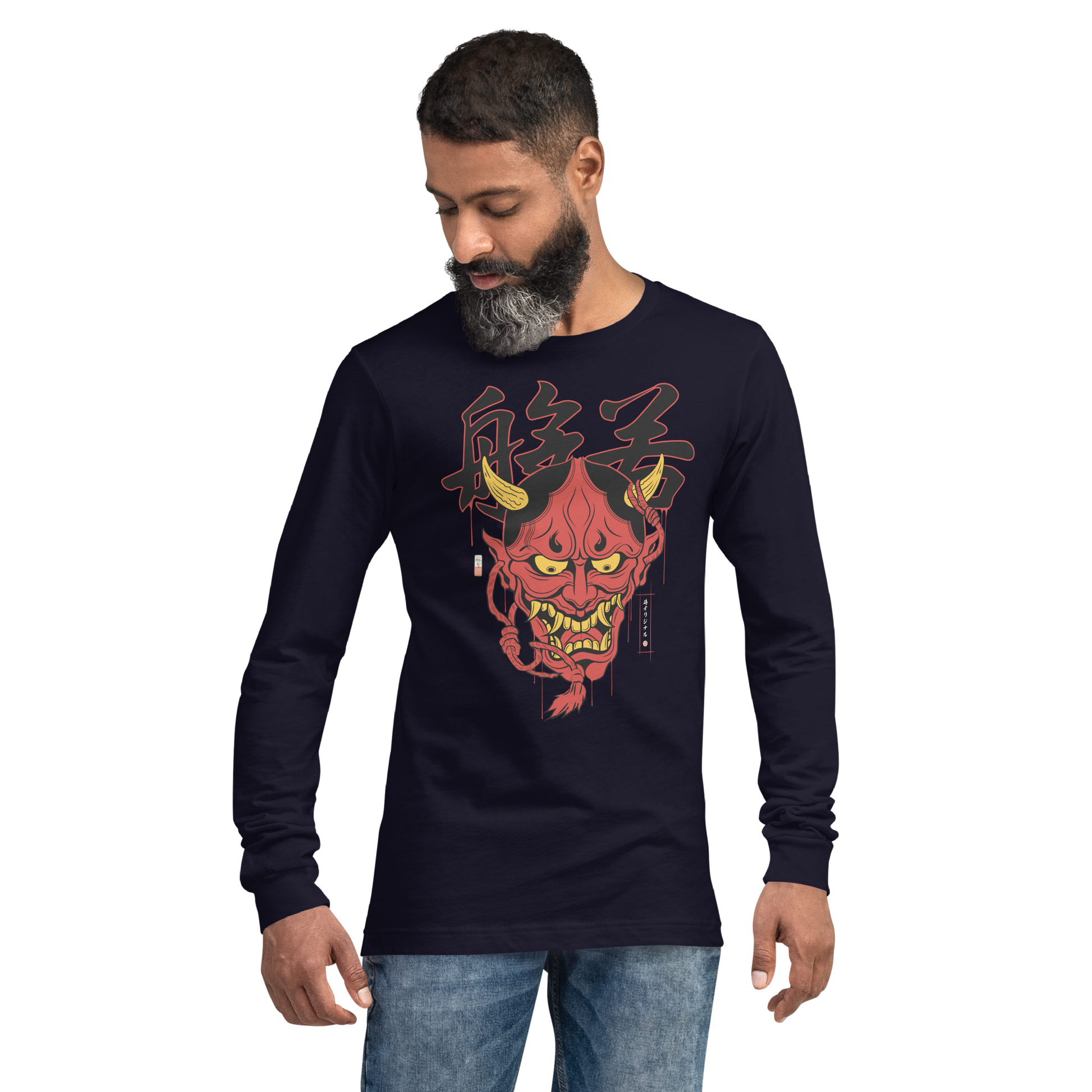 Hannya Japanese Ukiyo-e Unisex Long Sleeve Tee - Navy / S