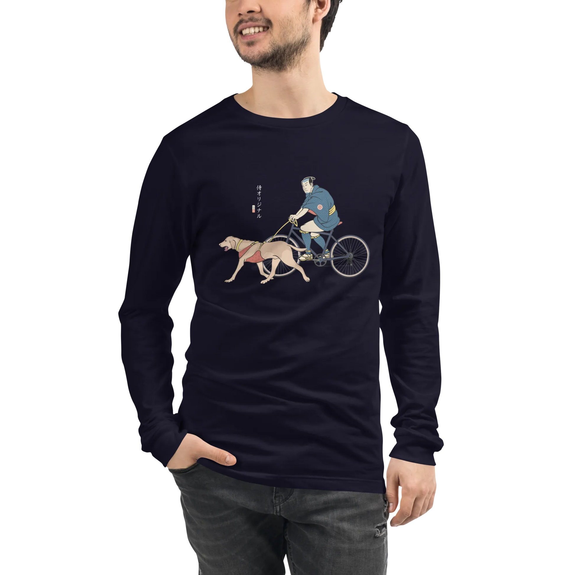 Samurai Cycling With DogLabrador Retriever Unisex Long Sleeve Tee - Samurai Original