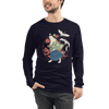 Cat Samurai Funny Ukiyo-e Japanese Unisex Long Sleeve Tee - Navy / S