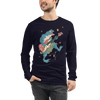 Frog Guitar Bass Funny Japanese Ukiyo-e Unisex Long Sleeve Tee - Navy / S