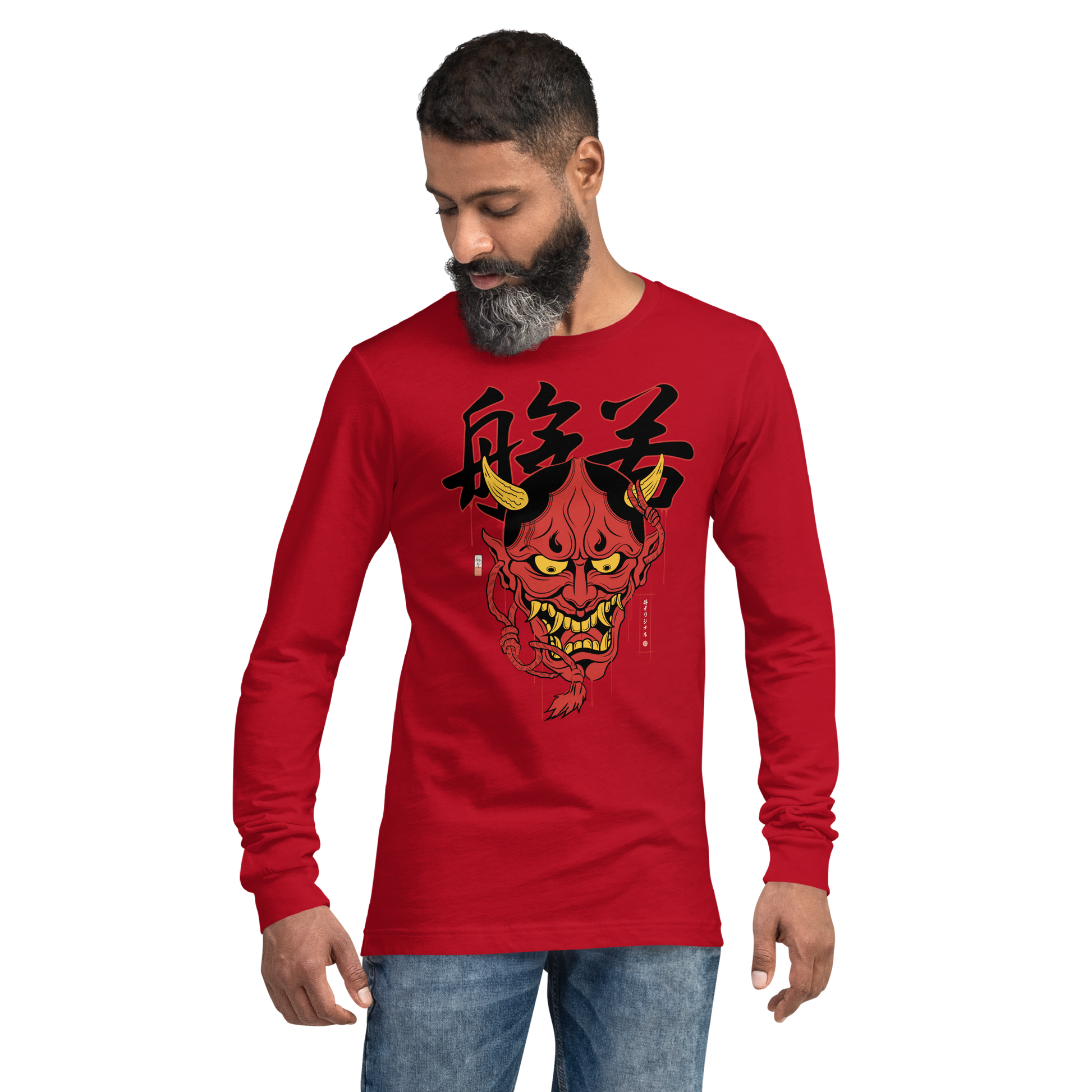 Hannya Japanese Ukiyo-e Unisex Long Sleeve Tee - Red / S