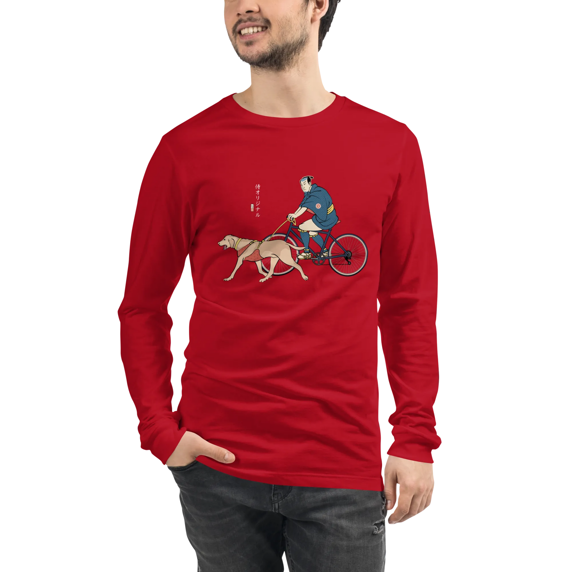 Samurai Cycling With DogLabrador Retriever Unisex Long Sleeve Tee - Samurai Original