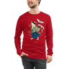 Cat Samurai Funny Ukiyo-e Japanese Unisex Long Sleeve Tee - Red / S