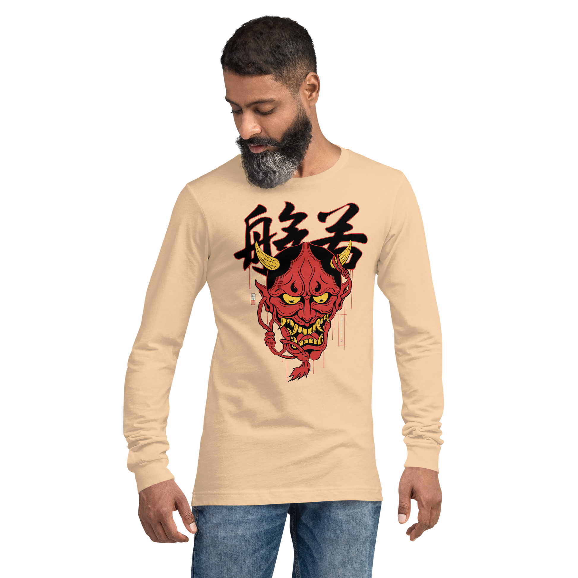 Hannya Japanese Ukiyo-e Unisex Long Sleeve Tee - Sand Dune / S