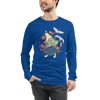 Cat Samurai Funny Ukiyo-e Japanese Unisex Long Sleeve Tee - True Royal / S