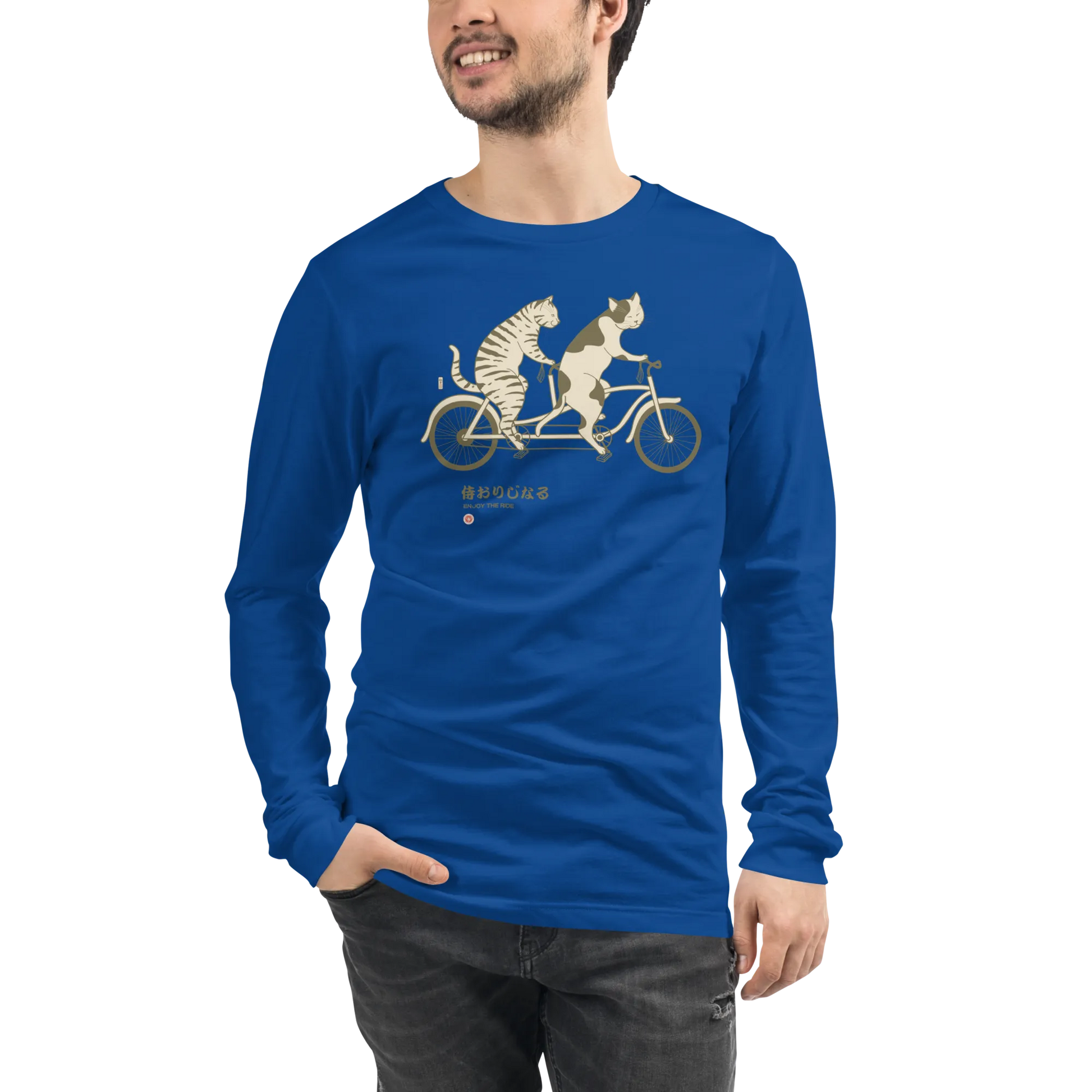 Cat Ride Funny Japanese Ukiyo-e Unisex Long Sleeve Tee - True Royal / S