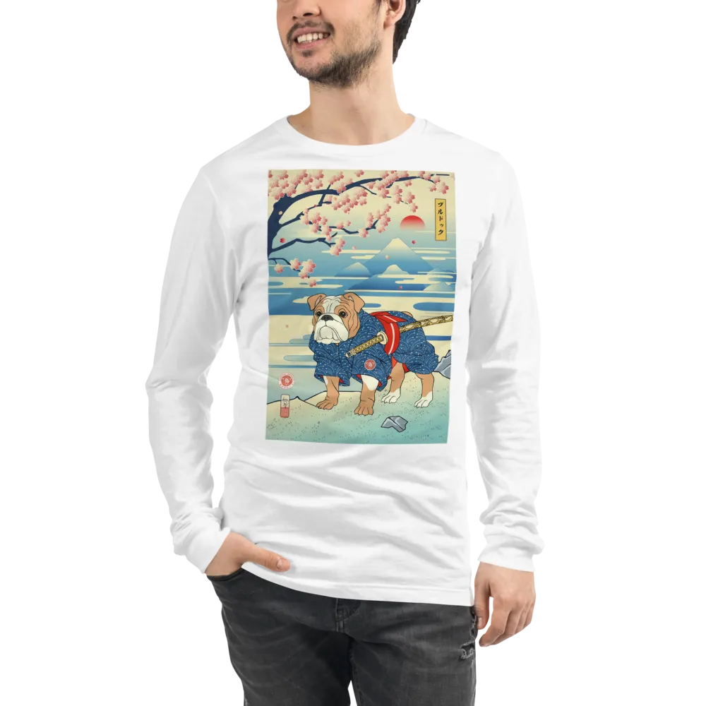 Dog Bulldog Japanese Ukiyo-e Unisex Long Sleeve Tee - White / S