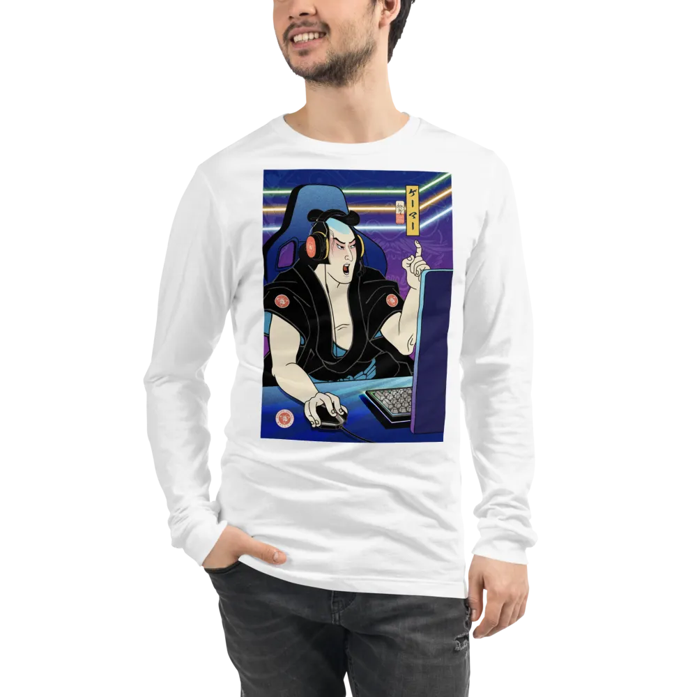 Samurai Gamer 2 Streamer Ukiyo-e Unisex Long Sleeve Tee - Samurai Original