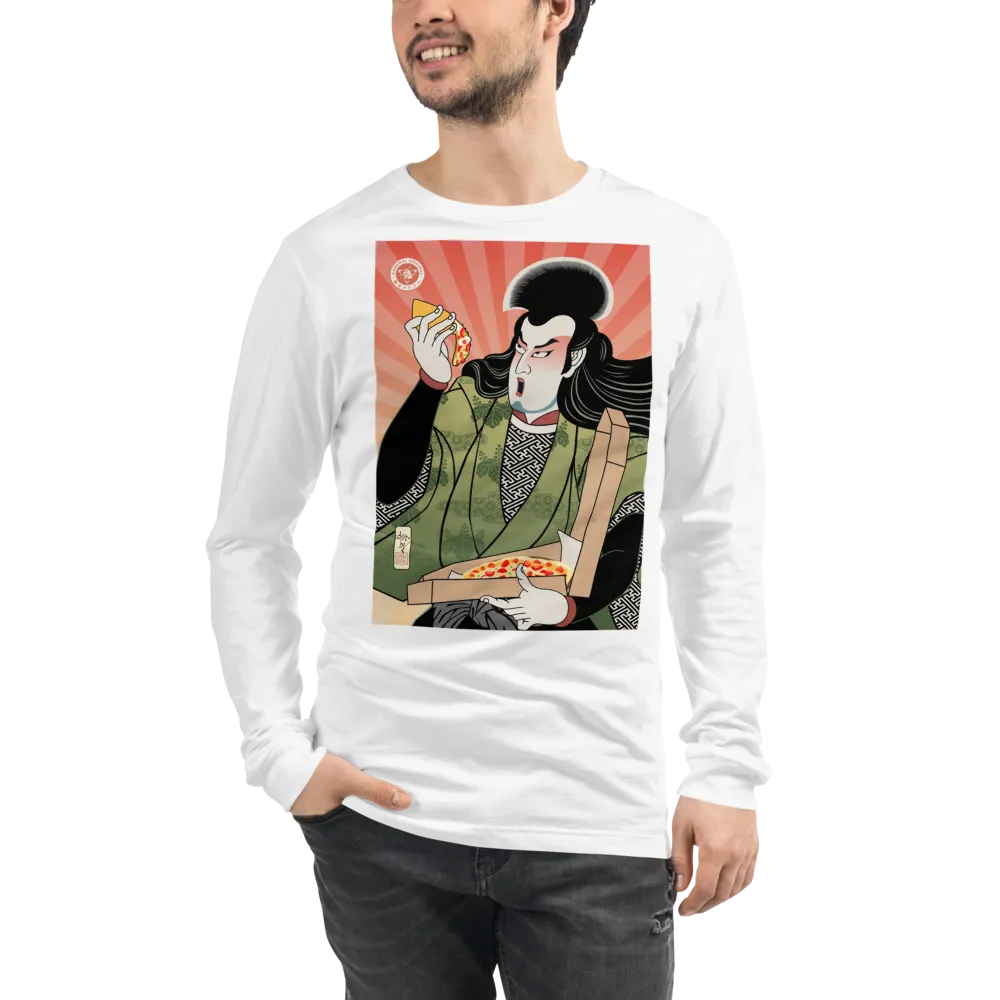 Samurai & Pizza Fast Food Japanese Ukiyo-e Unisex Long Sleeve Tee - Samurai Original