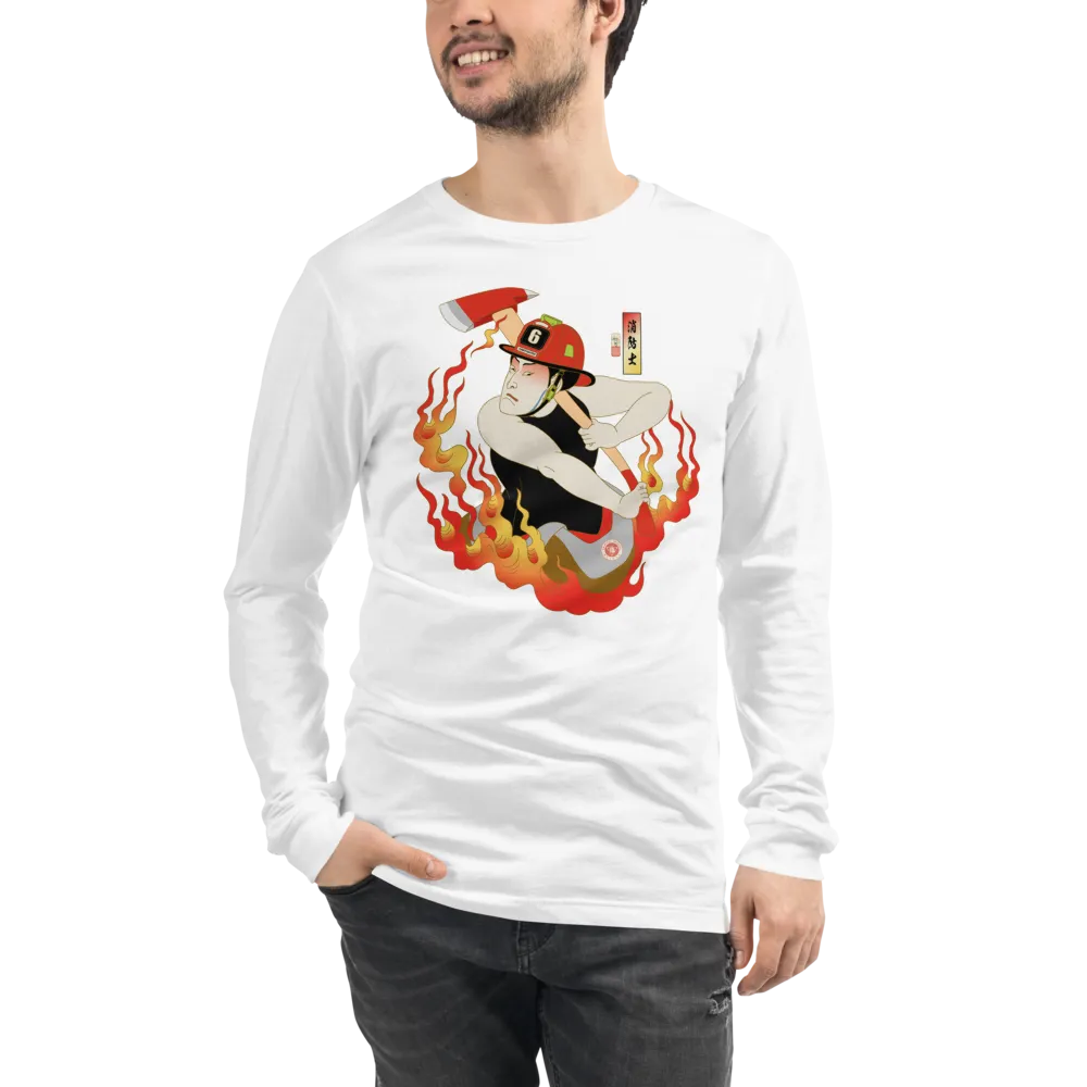 Samurai Firefighter Fireman Ukiyo-e Unisex Long Sleeve Tee - Samurai Original