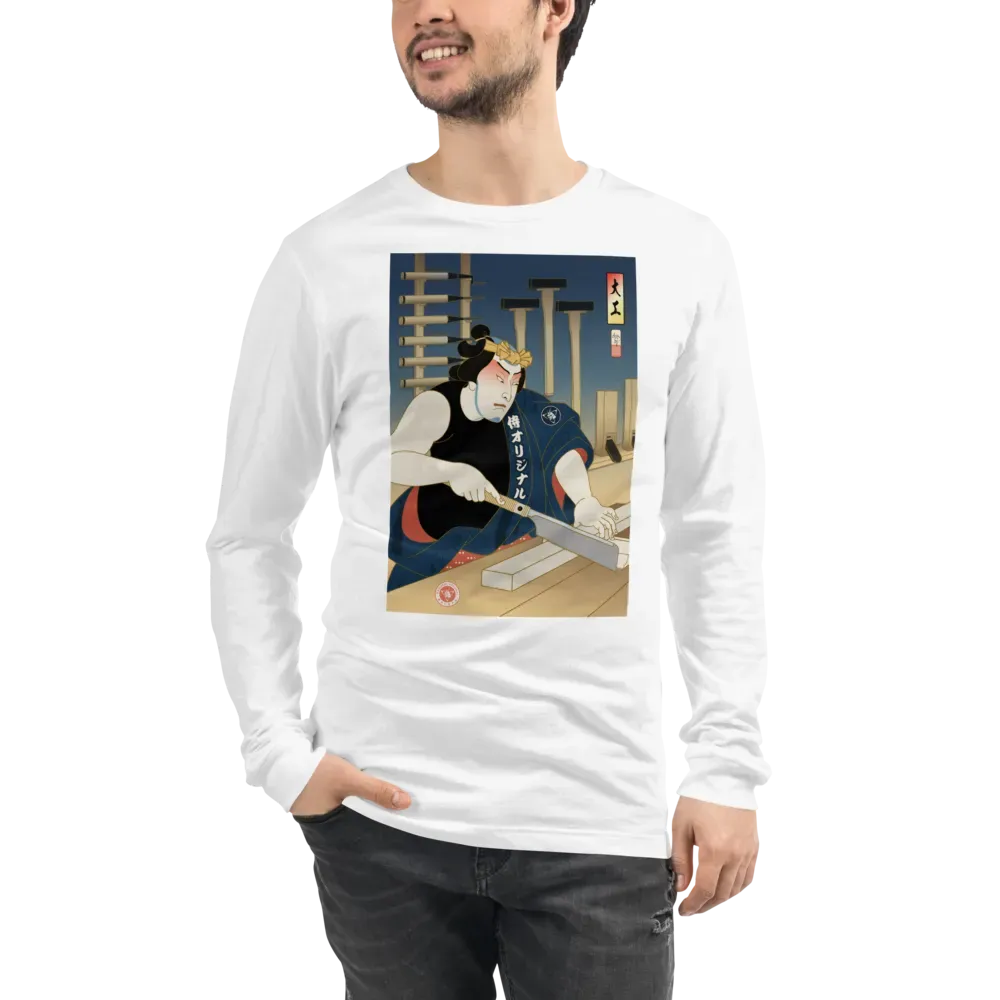 Samurai Carpenter 4 Wood Artisan Ukiyo-e Unisex Long Sleeve Tee - Samurai Original