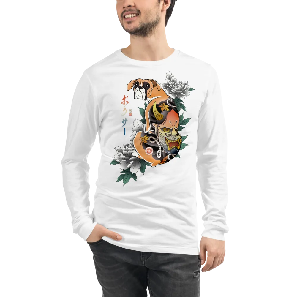 Samurai Boxer Dog Ukiyo-e Unisex Long Sleeve Tee - Samurai Original