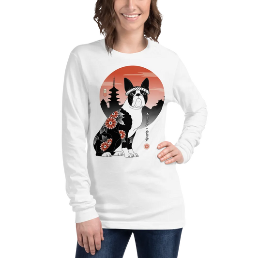 Samurai Boston Terrier Ukiyo-e Unisex Long Sleeve Tee - Samurai Original