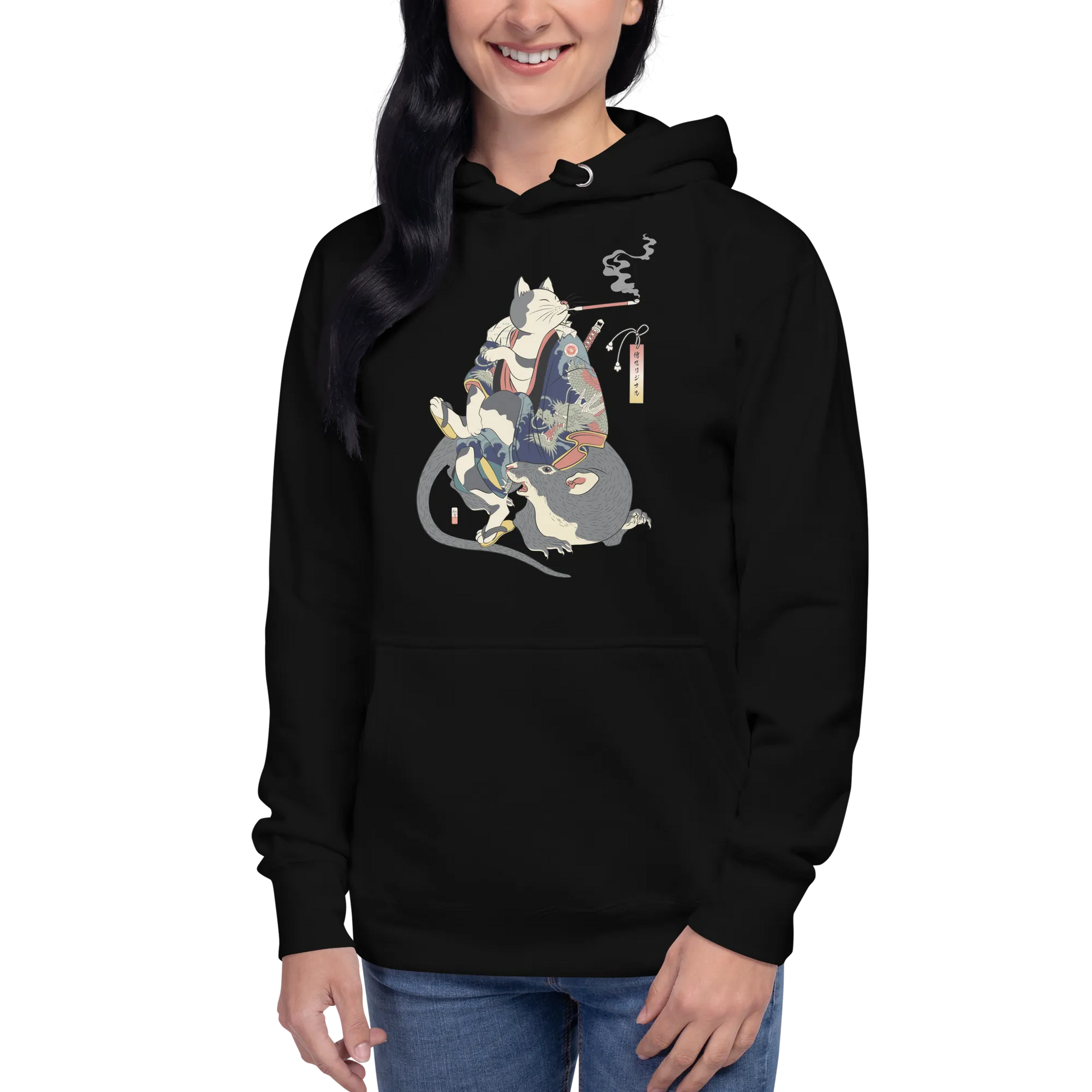 Cat and Mouse Funny Japanese Ukiyo-e Unisex Hoodie -