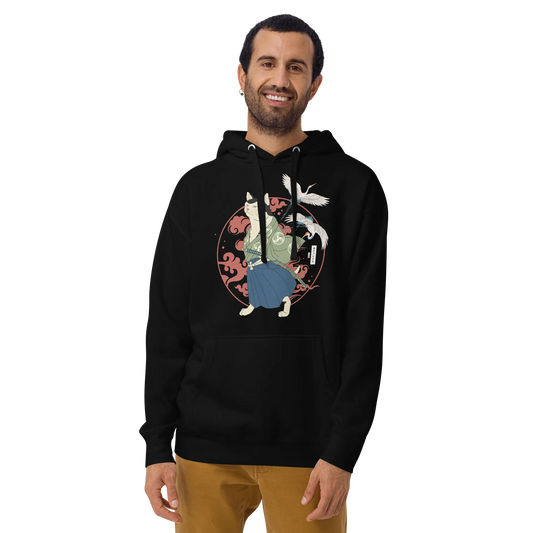 Cat Samurai Funny Ukiyo-e Japanese Unisex Hoodie 4 - Black / S