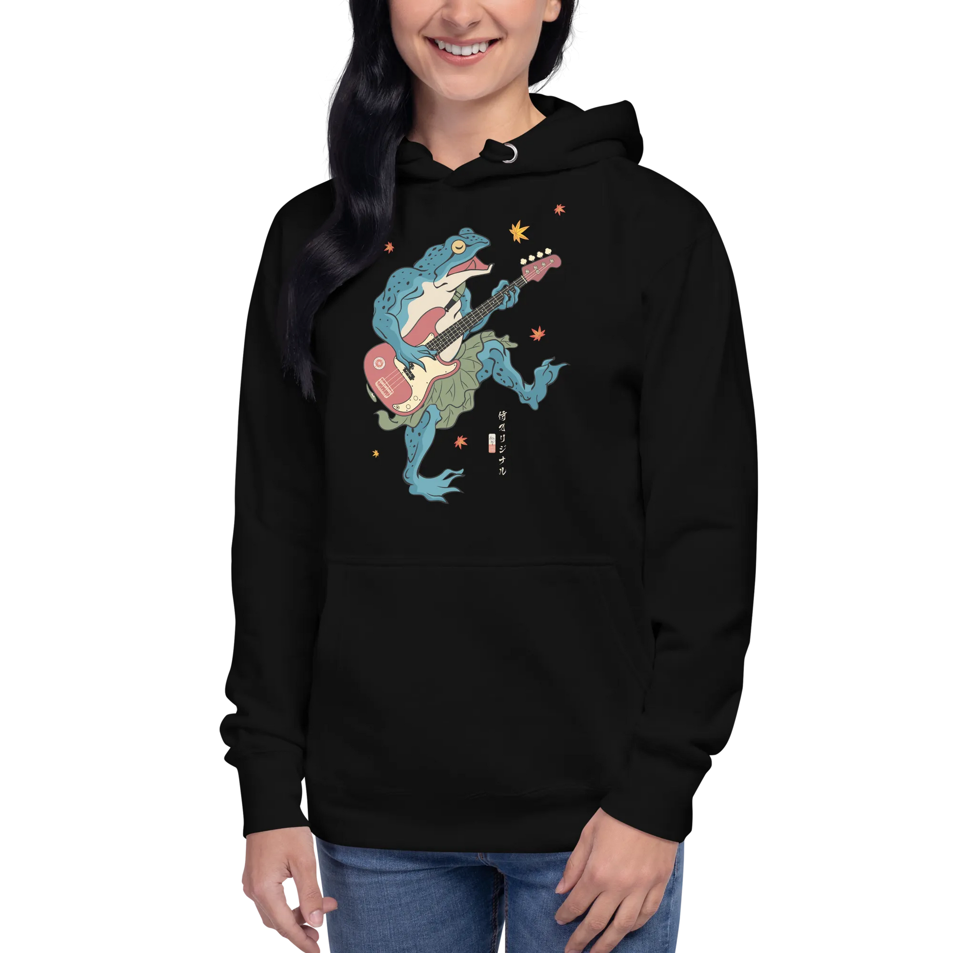 Frog Guitar Bass Funny Japanese Ukiyo-e Unisex Hoodie -