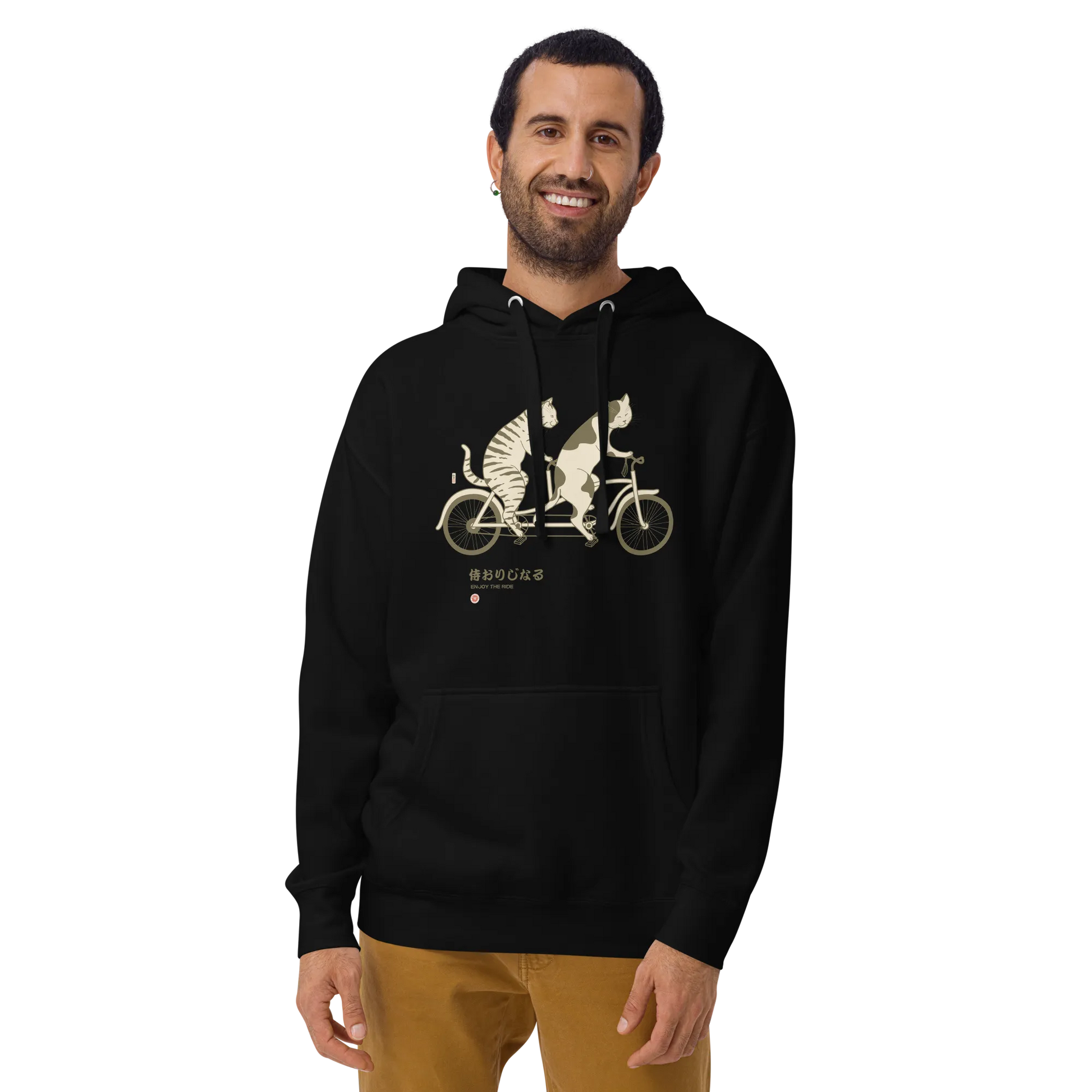 Cat Ride Funny Japanese Ukiyo-e Unisex Hoodie - Black / S