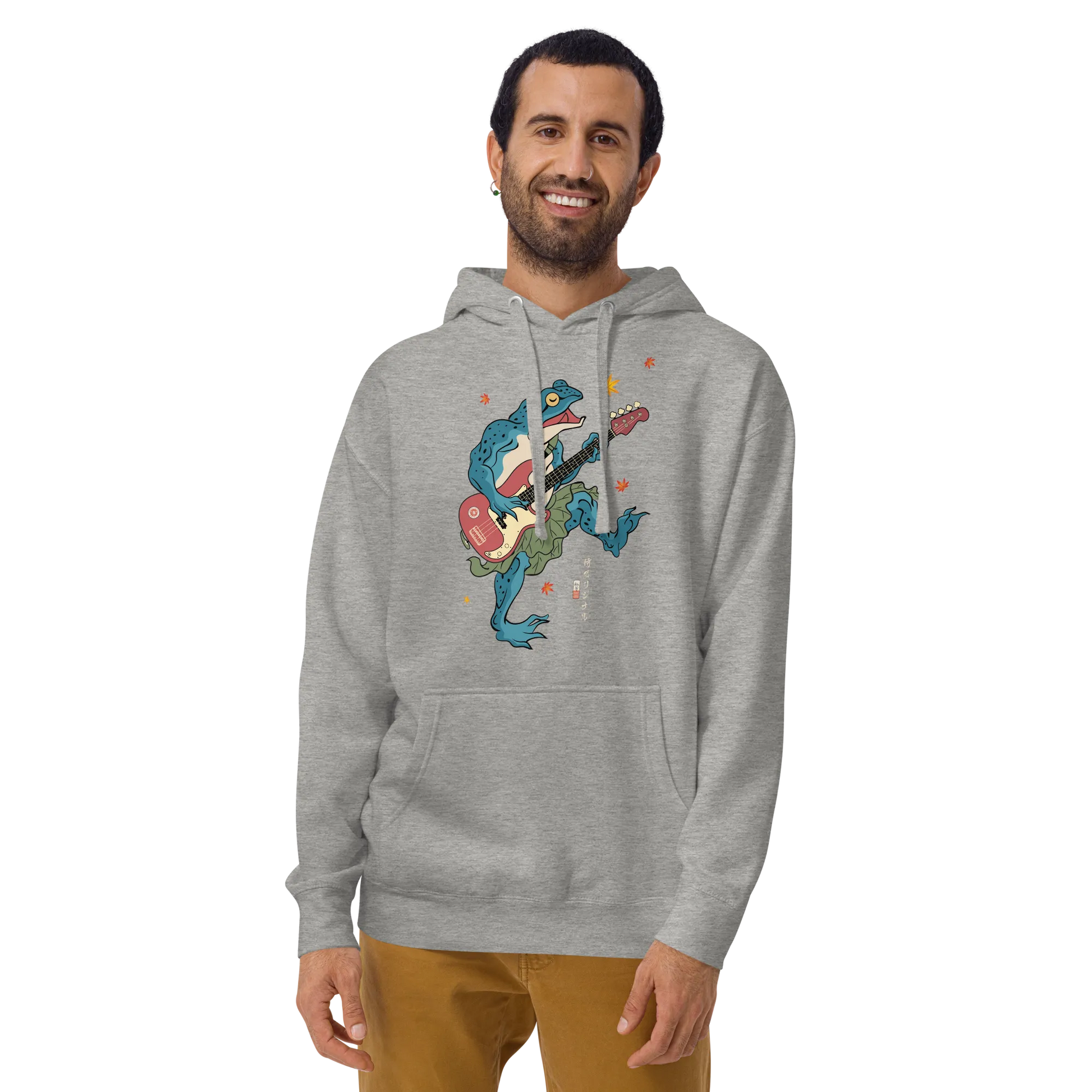 Frog Guitar Bass Funny Japanese Ukiyo-e Unisex Hoodie - Carbon Grey / S