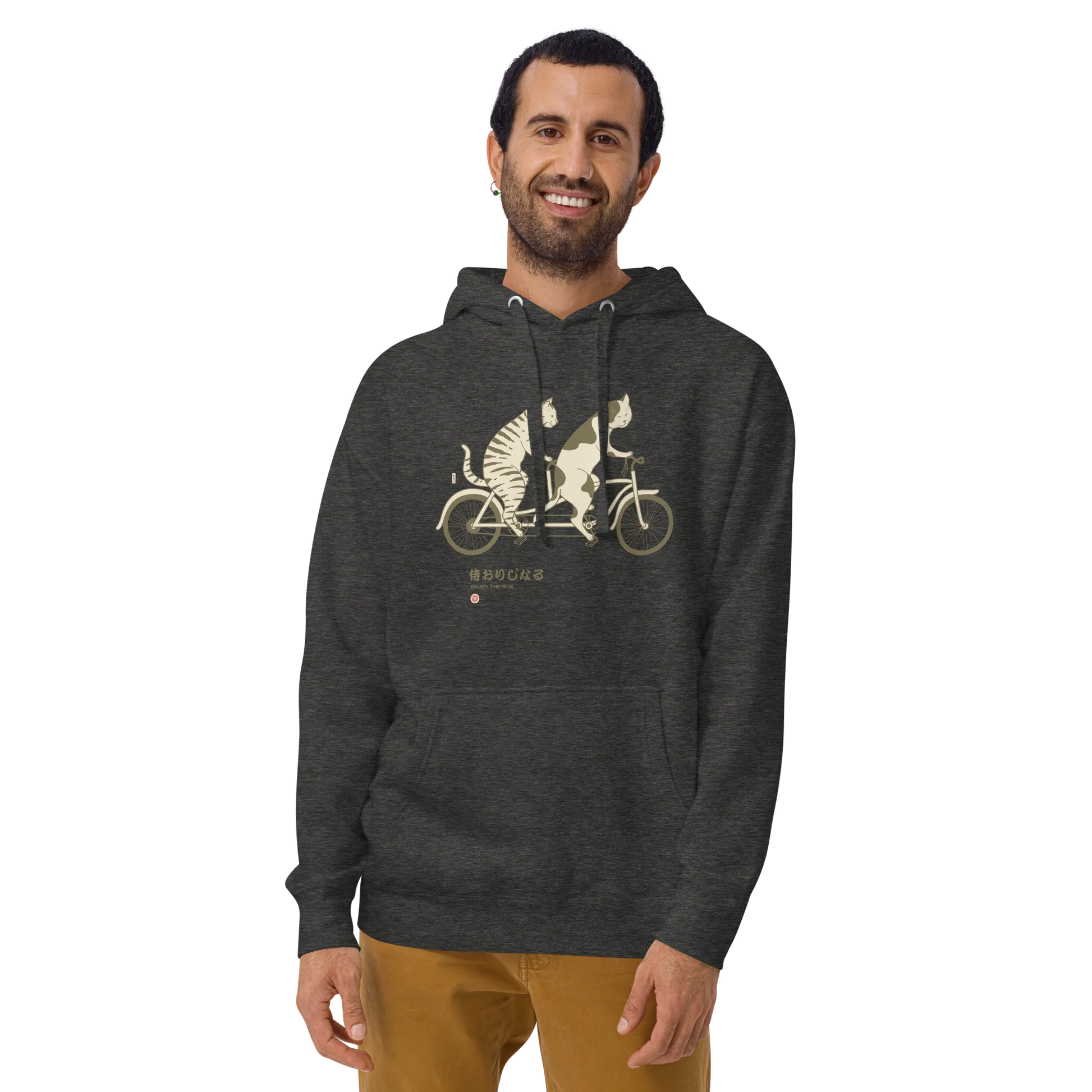 Cat Ride Funny Japanese Ukiyo-e Unisex Hoodie - Charcoal Heather / S