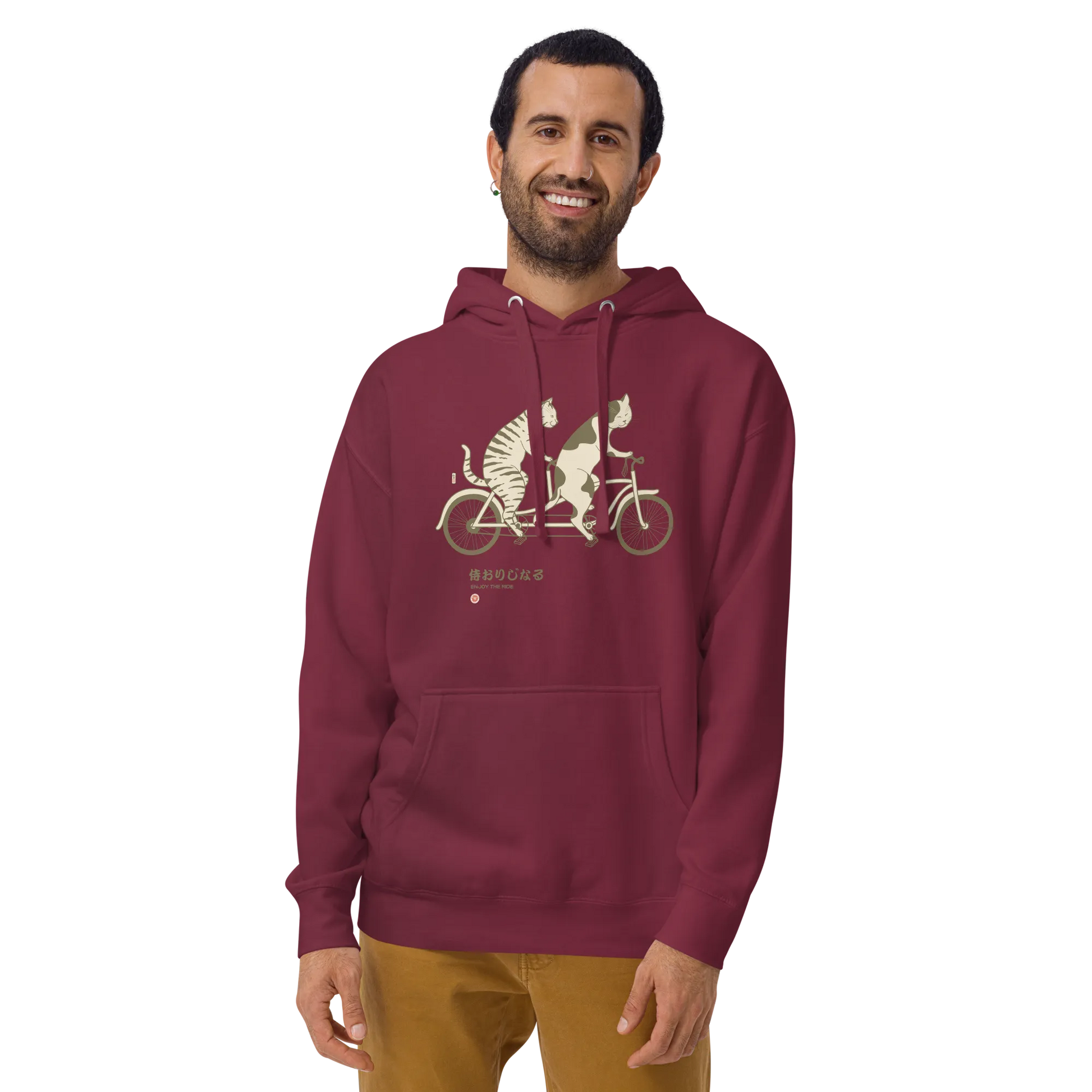 Cat Ride Funny Japanese Ukiyo-e Unisex Hoodie - Maroon / S