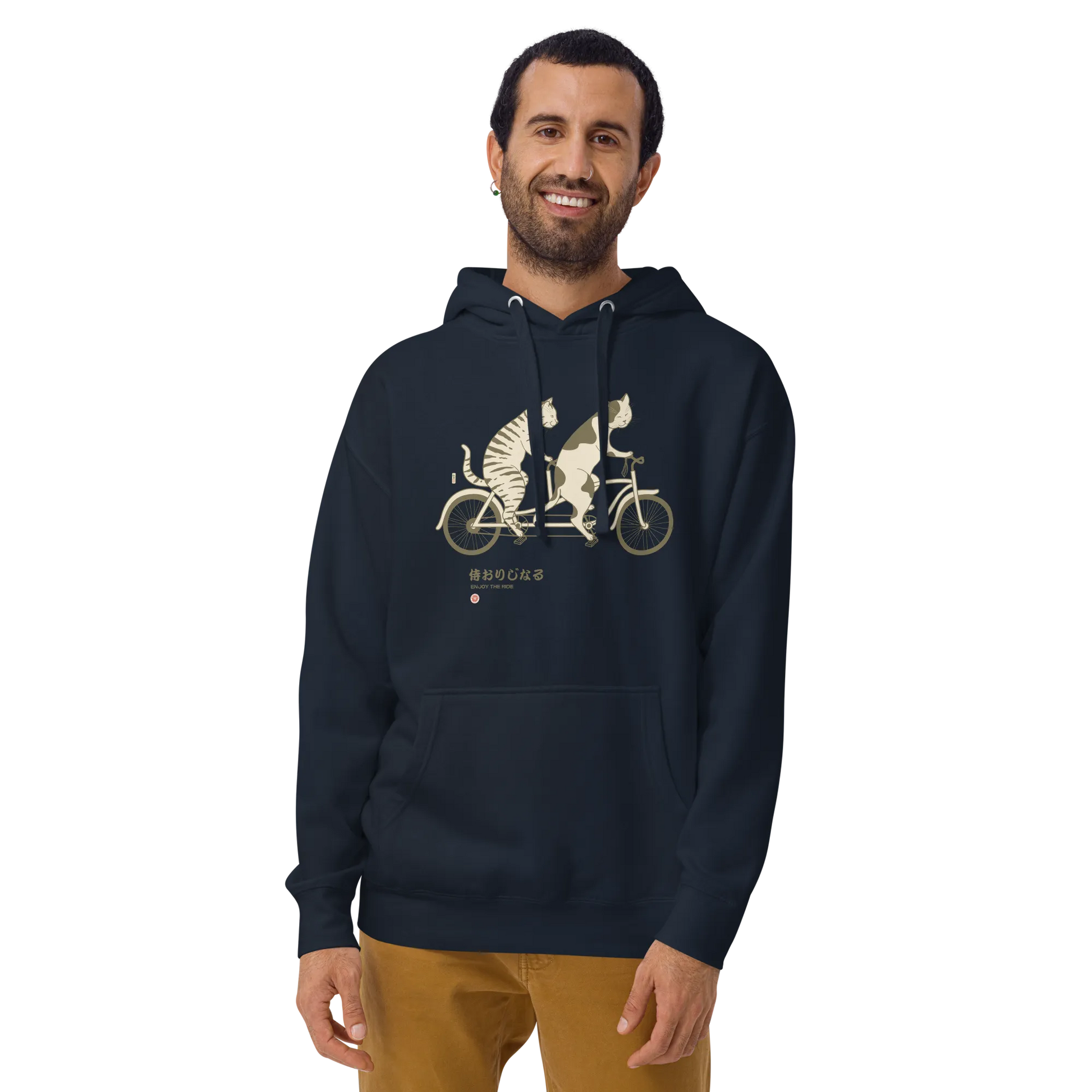 Cat Ride Funny Japanese Ukiyo-e Unisex Hoodie - Navy Blazer / S