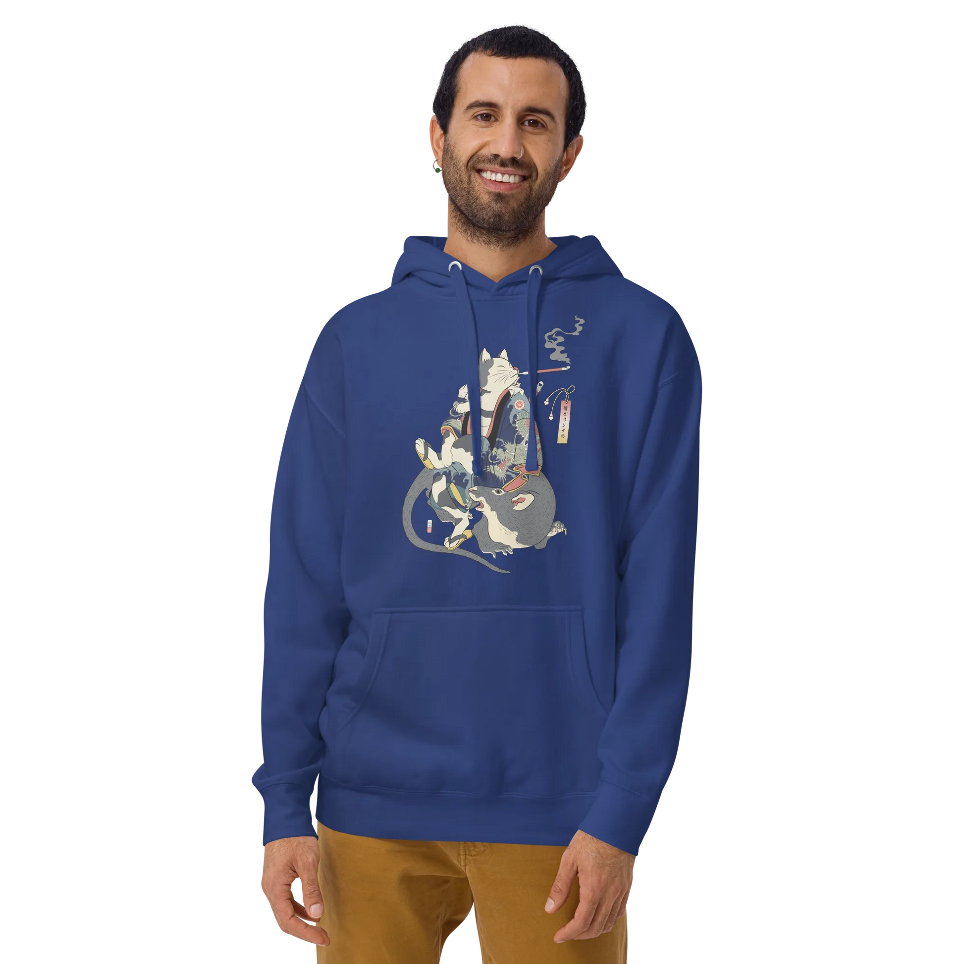 Cat and Mouse Funny Japanese Ukiyo-e Unisex Hoodie - Team Royal / S