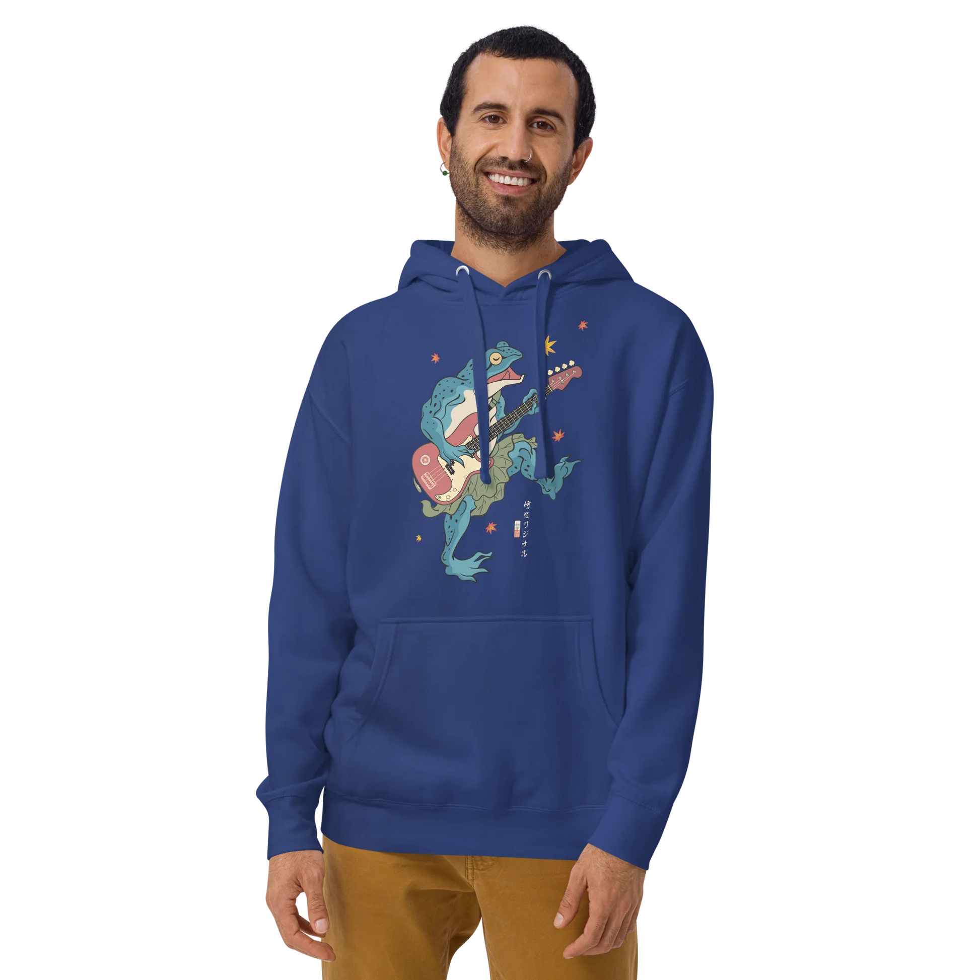 Frog Guitar Bass Funny Japanese Ukiyo-e Unisex Hoodie - Team Royal / S