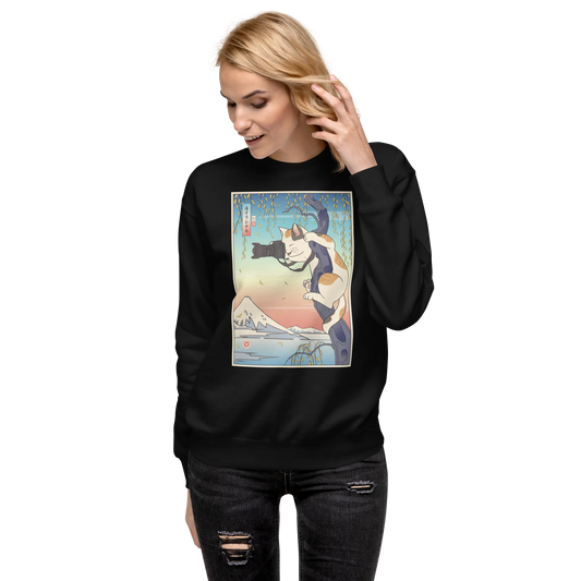 Cat Photographer Funny Japanese Ukiyo-e Unisex Premium Sweatshirt -