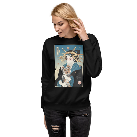 Geisha and Yorkshire Dog Japanese Ukiyo-e Unisex Premium Sweatshirt -