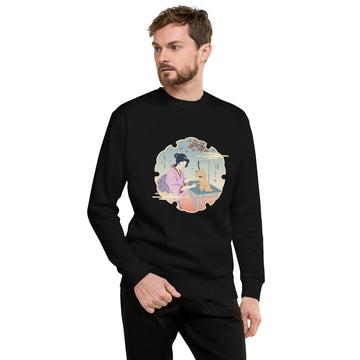 Geisha Groomer Japanese Ukiyo-e Unisex Premium Sweatshirt - Black / S