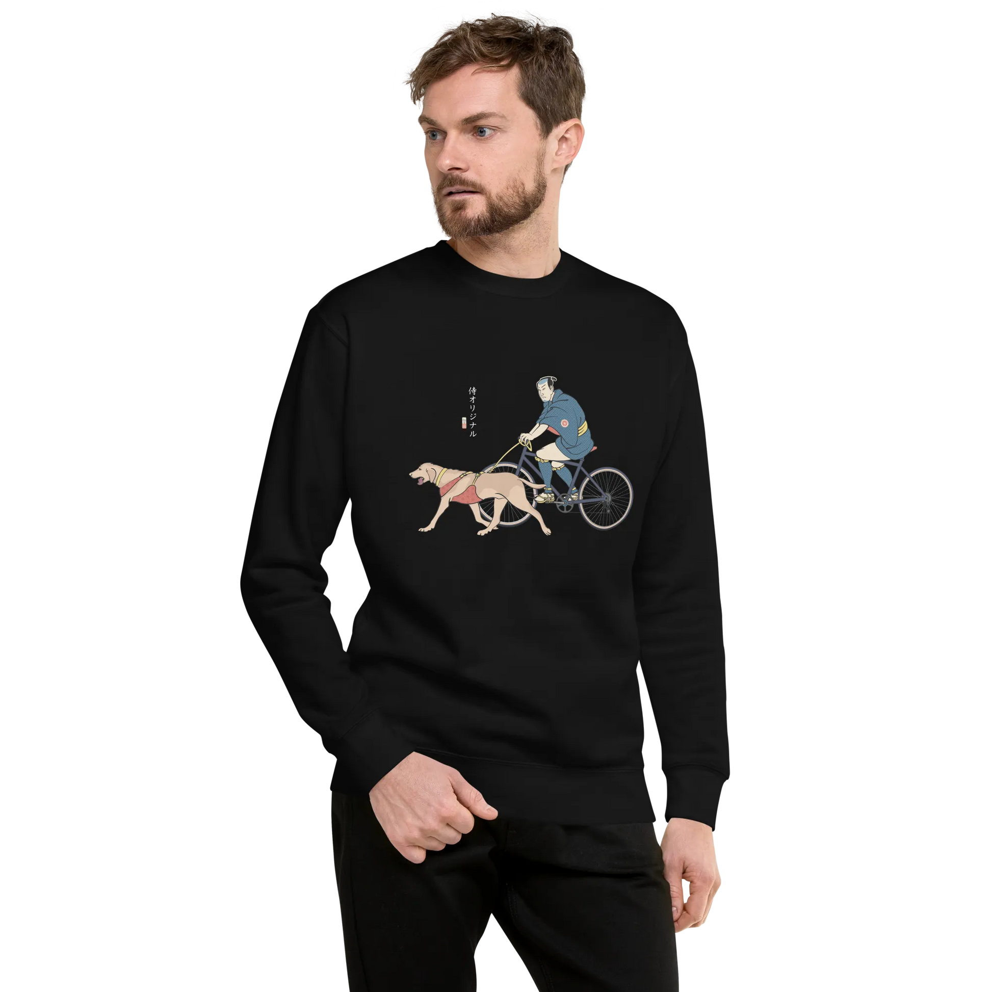 Samurai Cycling With DogLabrador Retriever Unisex Premium Sweatshirt - Samurai Original