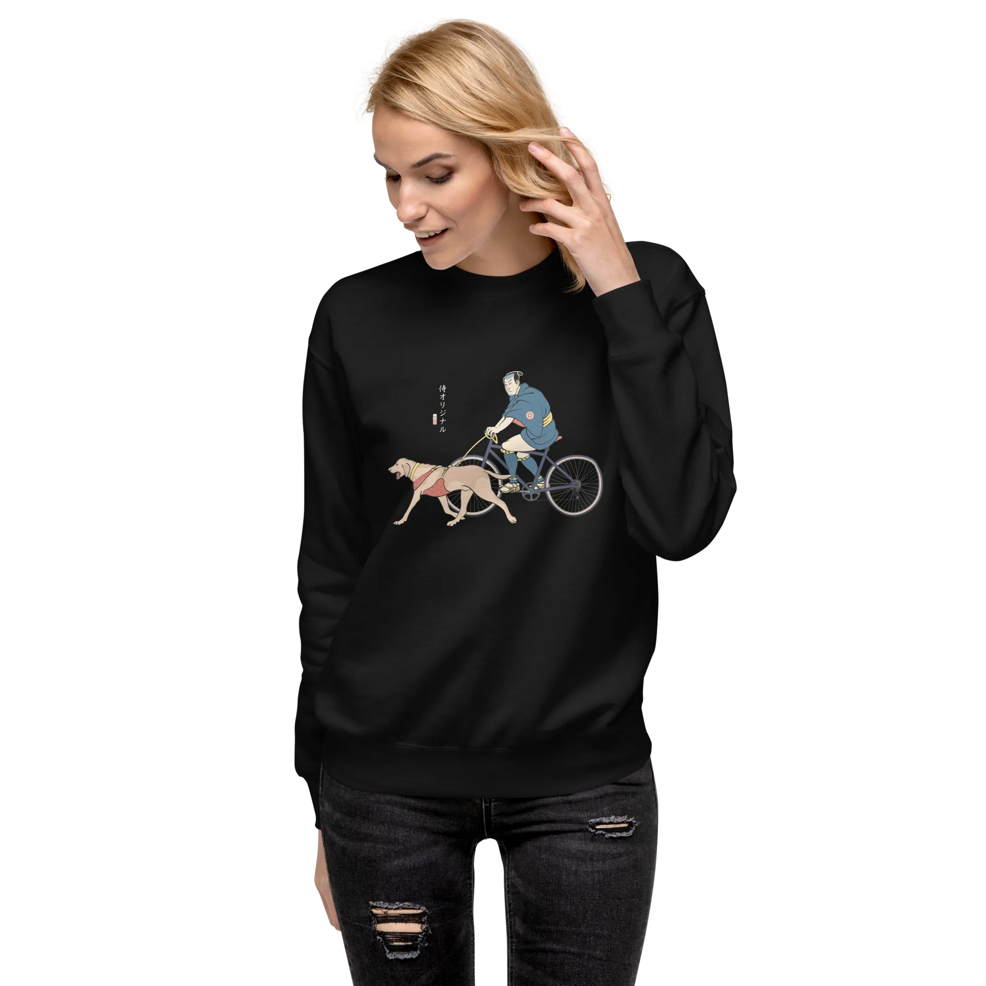 Samurai Cycling With DogLabrador Retriever Unisex Premium Sweatshirt - Samurai Original