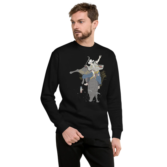 Samurai Bull Riding Ukiyo-e Unisex Premium Sweatshirt - Samurai Original