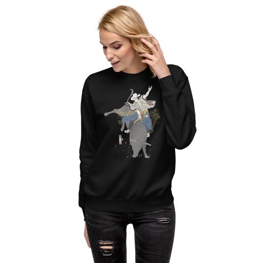 Samurai Bull Riding Ukiyo-e Unisex Premium Sweatshirt - Samurai Original