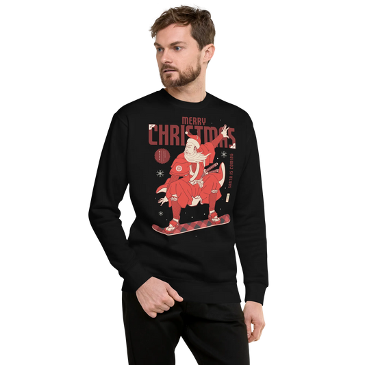 Santa Samurai Snowboard Christmas Ukiyo-e Unisex Premium Sweatshirt