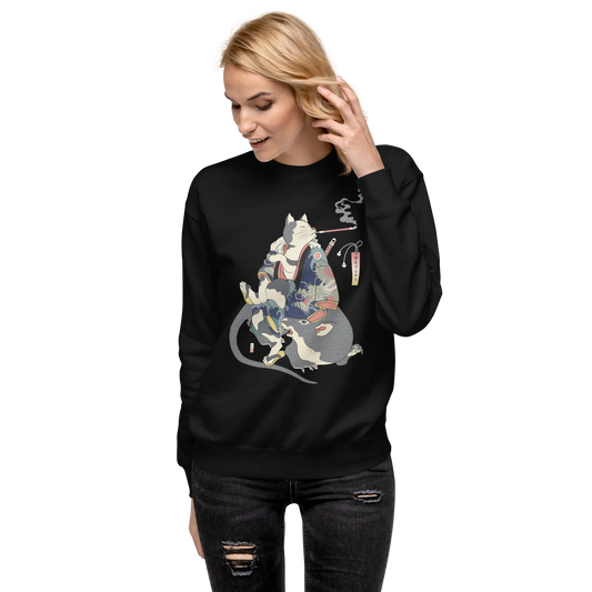 Cat and Mouse Funny Japanese Ukiyo-e Unisex Premium Sweatshirt -