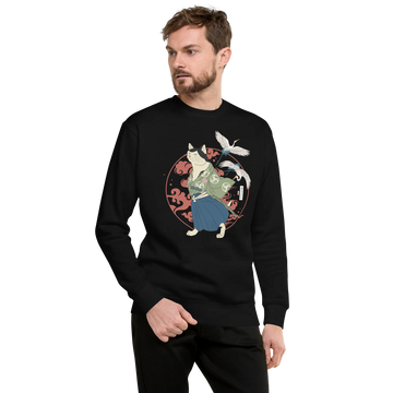 Cat Samurai Funny Ukiyo-e Japanese Unisex Premium Sweatshirt 4 - Black / S