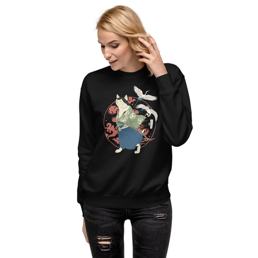 Cat Samurai Funny Ukiyo-e Japanese Unisex Premium Sweatshirt 4 -