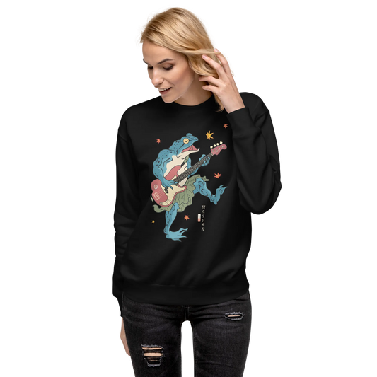 Frog Guitar Bass Funny Japanese Ukiyo-e Unisex Premium Sweatshirt -