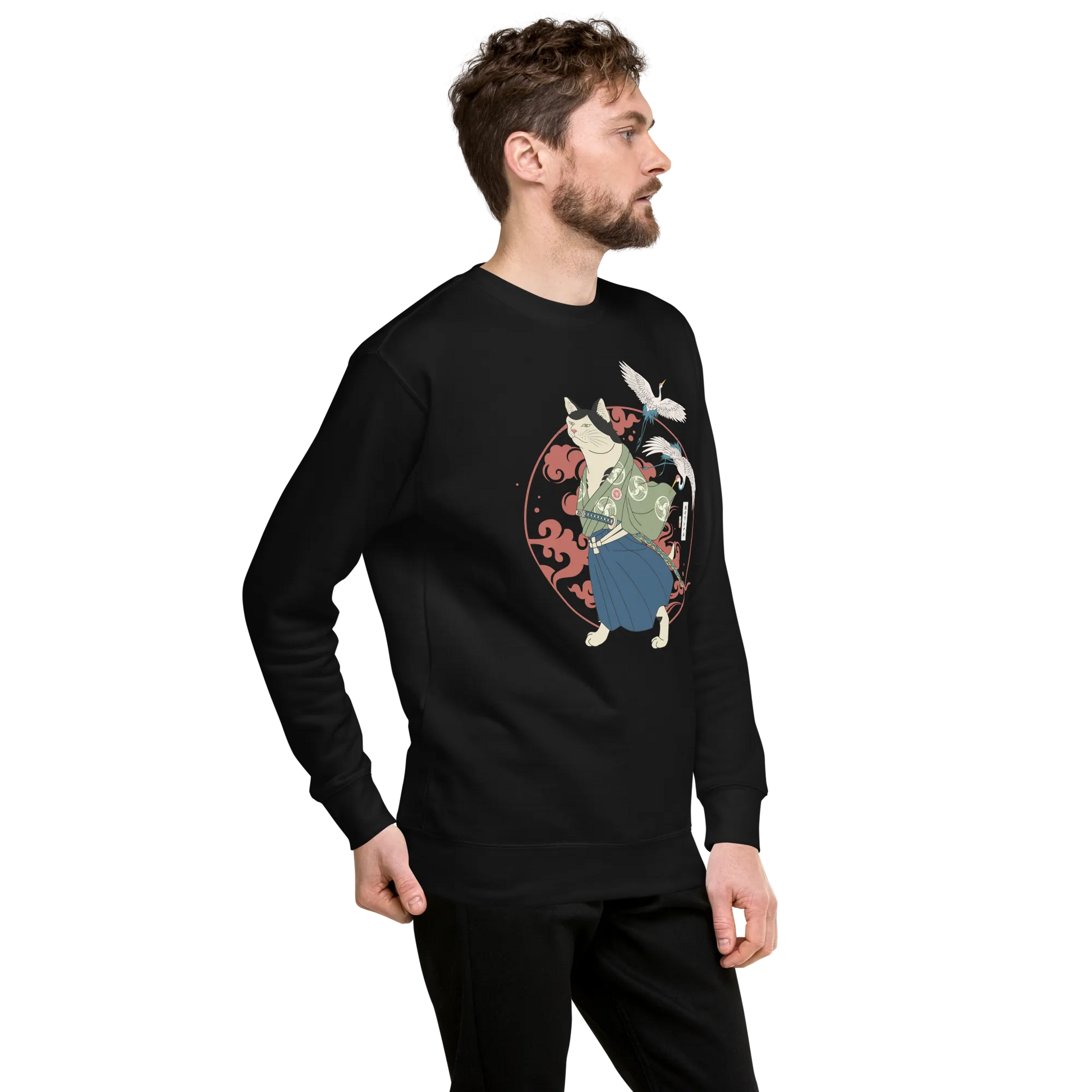 Cat Samurai Funny Ukiyo-e Japanese Unisex Premium Sweatshirt 4 -